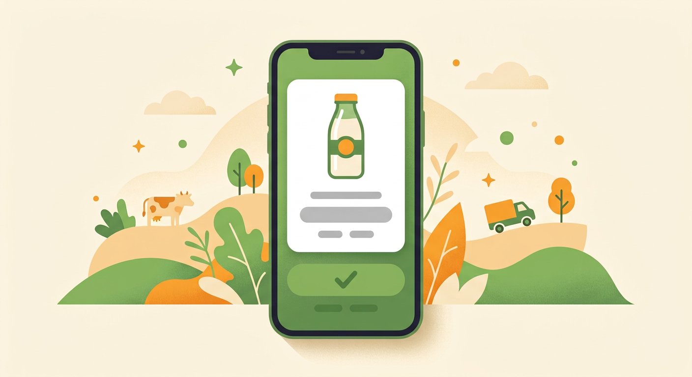 Mobile phone showing a milk notification card