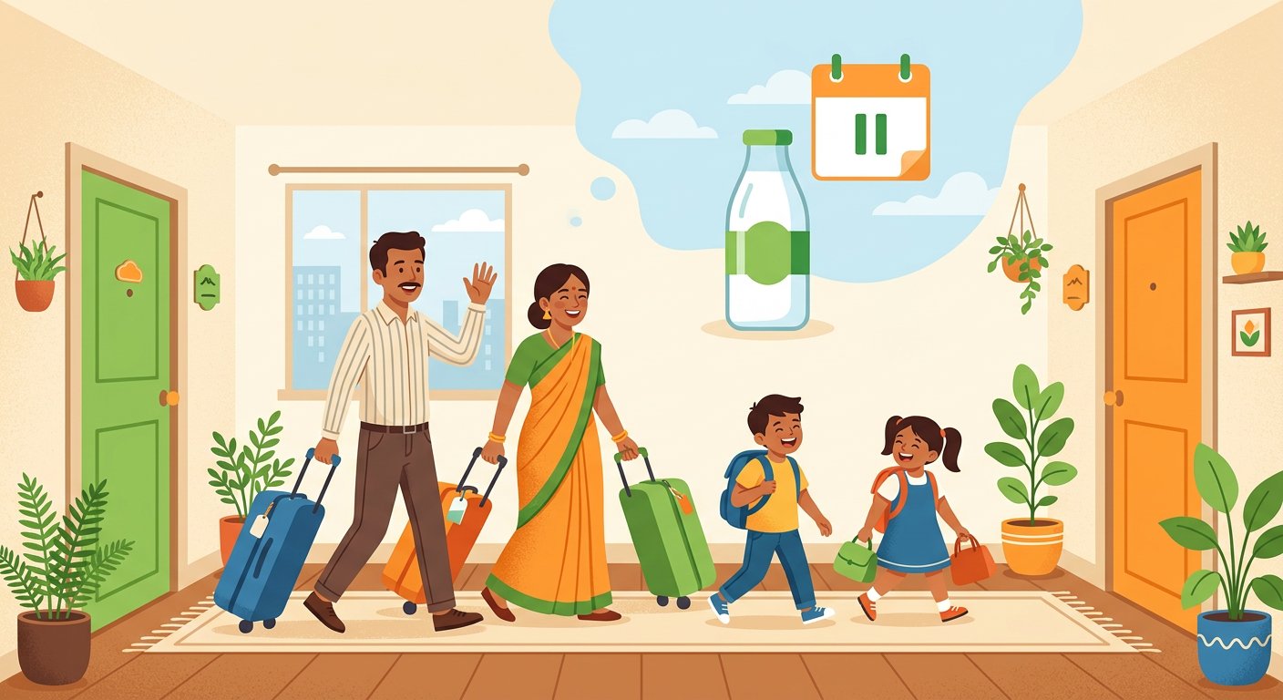 Family leaving for vacation with suitcases